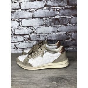 Ara Osaka White Leather Grey Suede Lace Up Sand Sneakers Women Sz 5.5UK/7M US/38